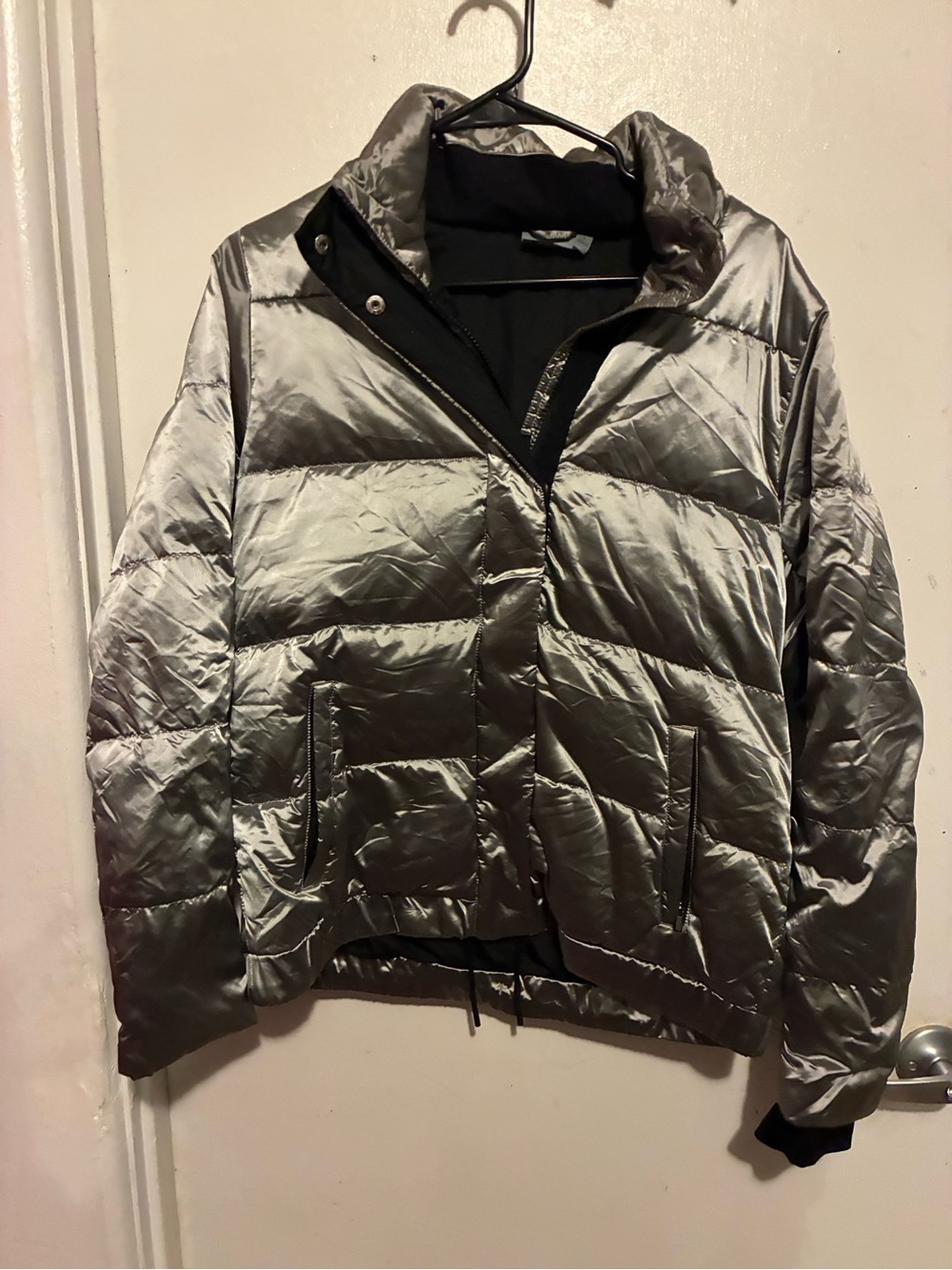 Athleta Metallic Silver Quilted Puffer Jacket